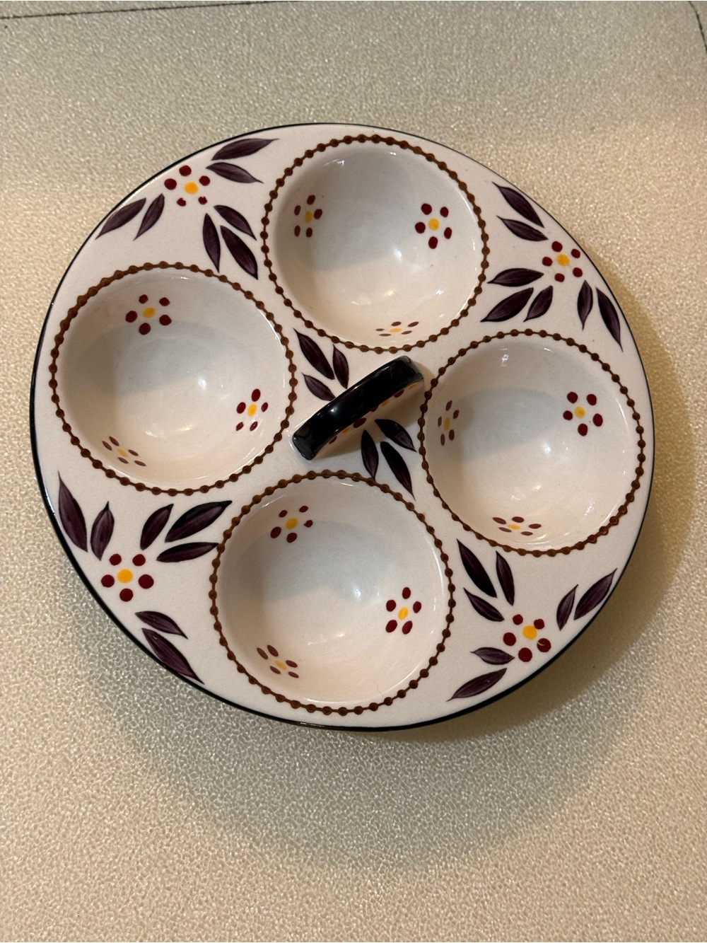 Temp-Tations White Ceramic 4-Section Server with Purple Leaf Design